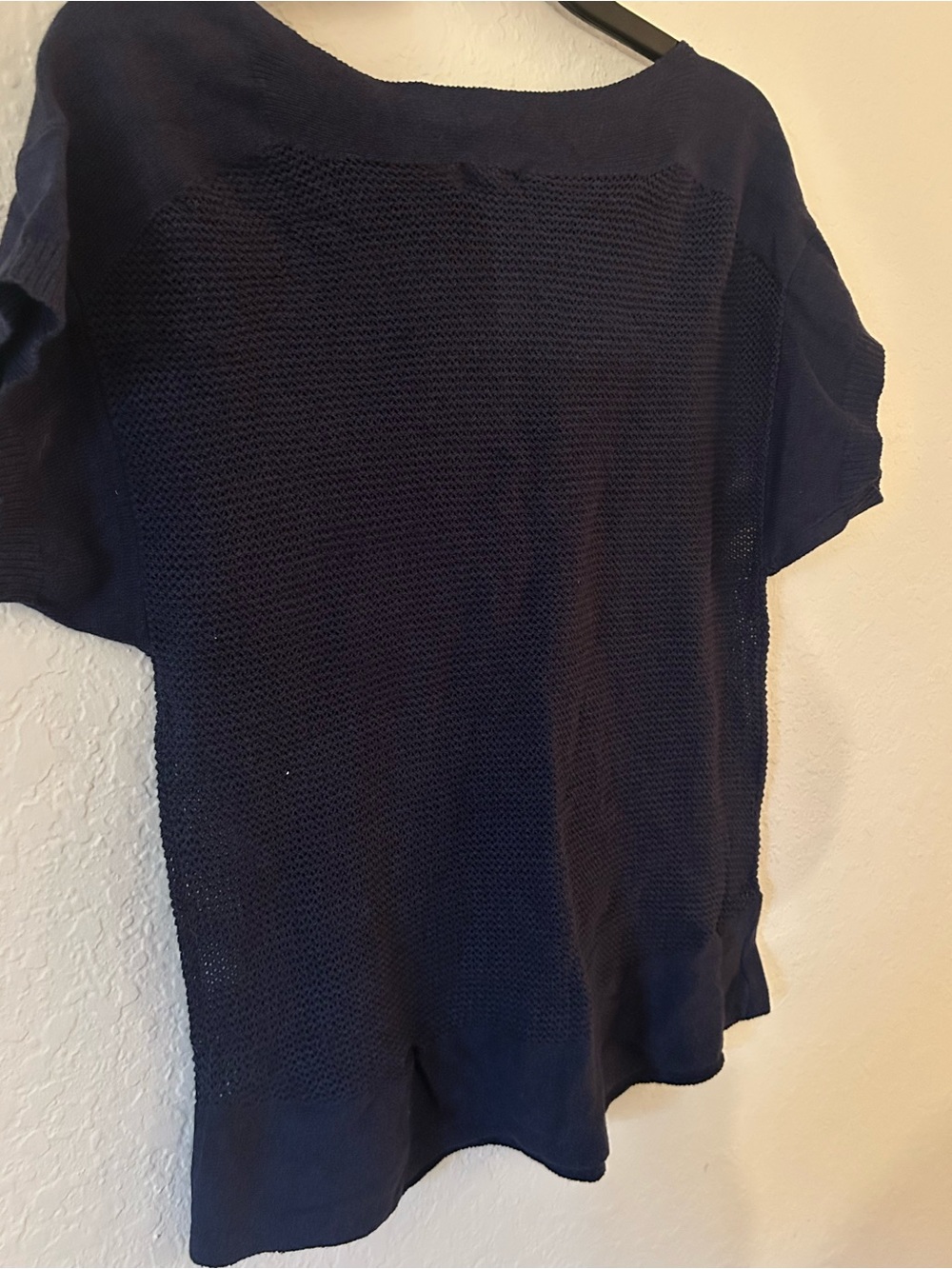 Eddie Bauer Navy Open-Knit Short Sleeve Top